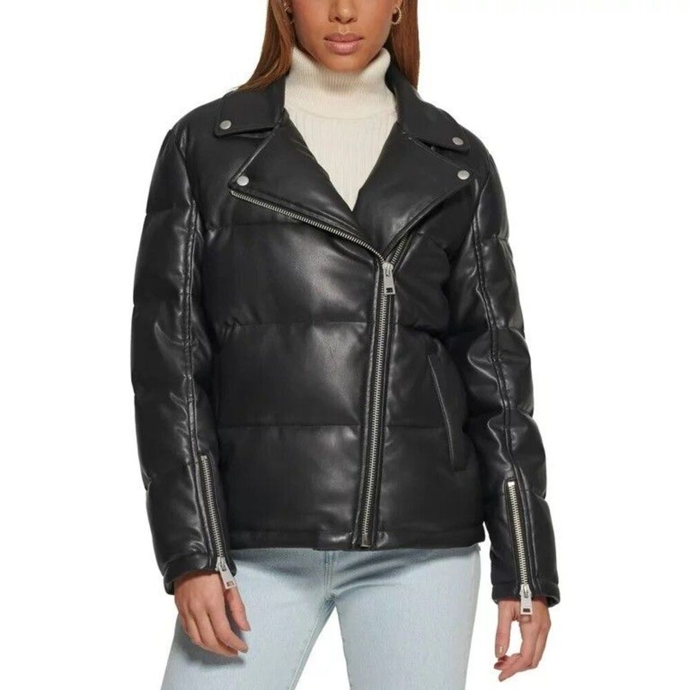 Levi’s Women’s Faux Leather Moto Puffer Jacket Black Size S NWT